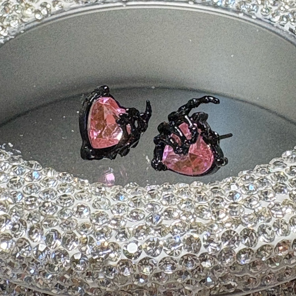 2/20 Black and Pink Heart claw/skeleton hand  Earrings